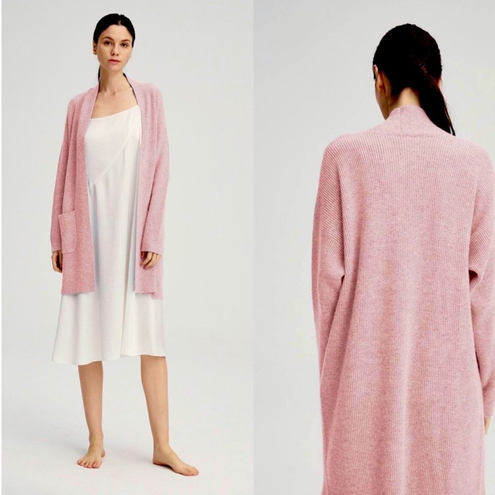 NAP LOUNGEWEAR Cashmere Rib-knit Pink Longline Cardigan XXL